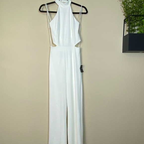 Lulus Pants - Lulus White Halter Neck Cutout Wide Leg Jumpsuit Small NWT